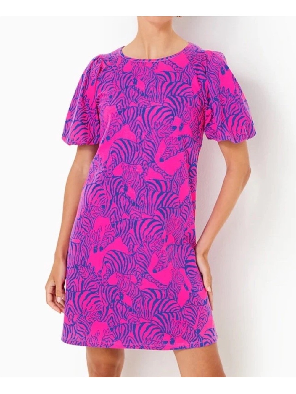 Lilly Pulitzer Mini Rosen Dress Zebra XS Passion Fruit Pink Wild Nights Puff Slv